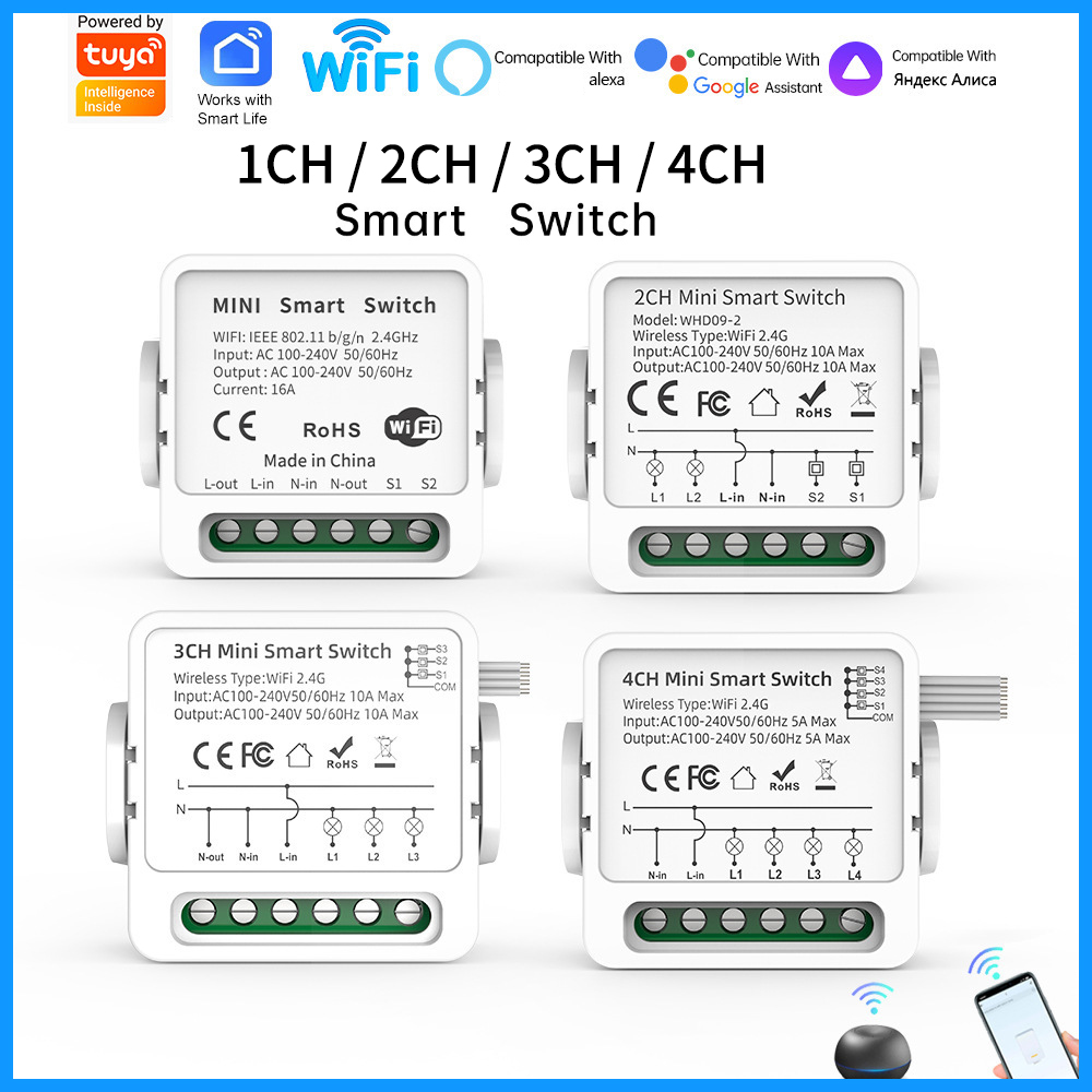 Smart Home Wiz - Tuya WiFi Akıllı Anahtar 1/2/3/4 Düğmeli